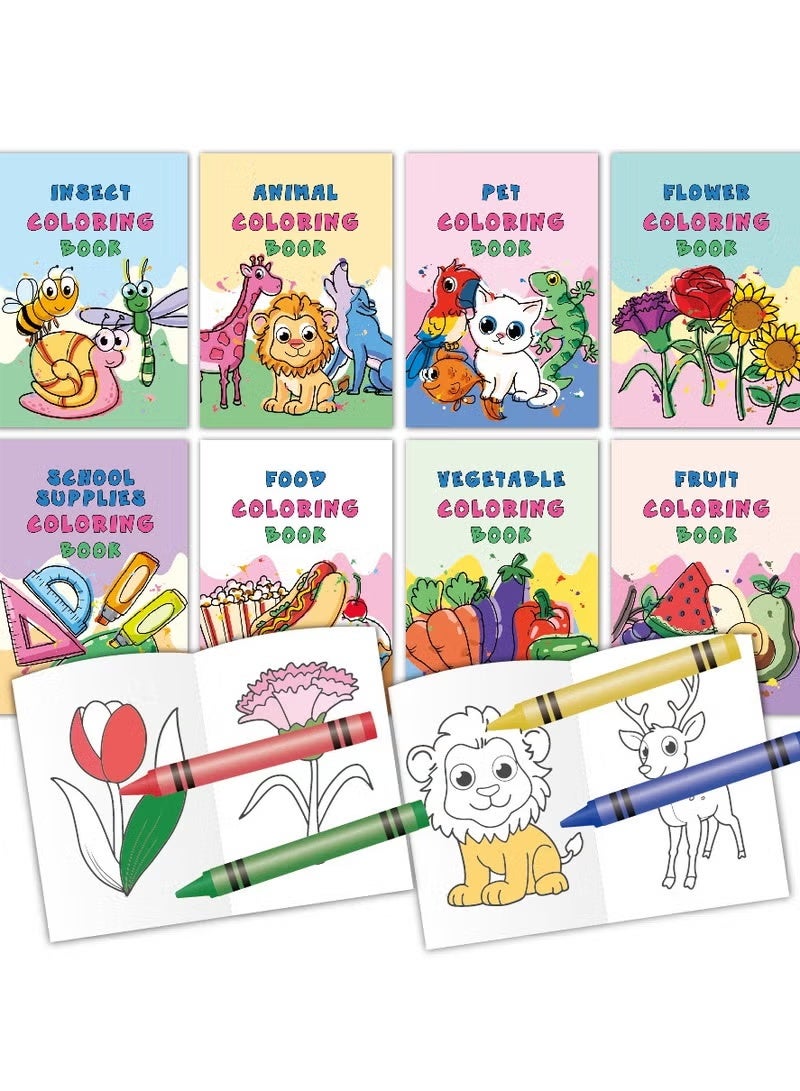 QZ Cute & Cozy Coloring Book Gift Box Set, 8 Mini Books with 12 Pages Each + 4 Crayons, Stress Relief for Adults & Kids, Early Learning & Mindfulness, Cozy Moments (Ages 3-8) - Image 1